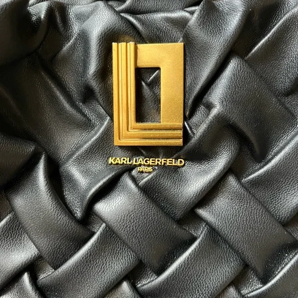 Karl Lagerfeld PARIS Tote Elegant Black Woven Handbag - Picture 2 of 8